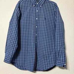 Vintage Ralph Lauren Polo Blue Plaid Men's Shirt. 100% Cotton, Very Soft. Size L